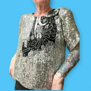 Vintage 70’s disco Studio 54 Jean for Joseph Le Bon Silk Sequins statement Top-L